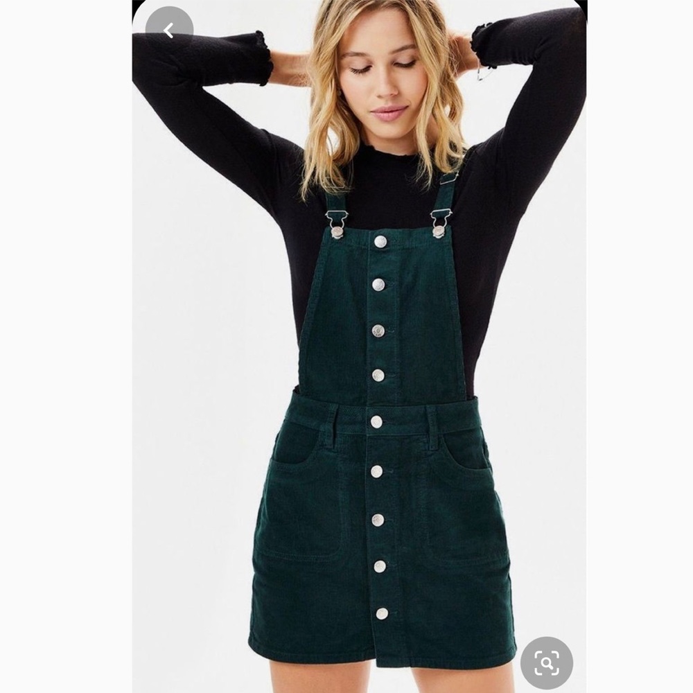 Divided black denim overall dress